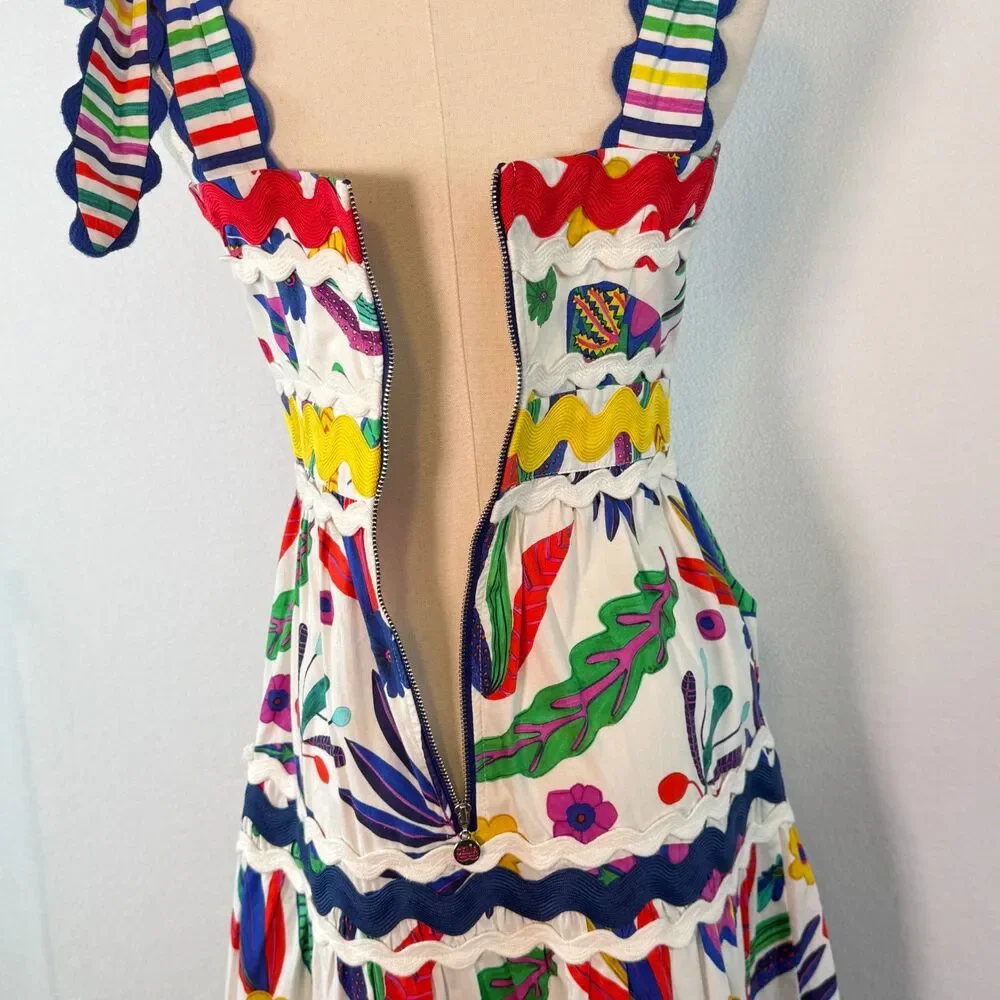 Celia B | Jade Dress | tropical floral print tiered maxi skirt trim | Sz S - Picture 14 of 14